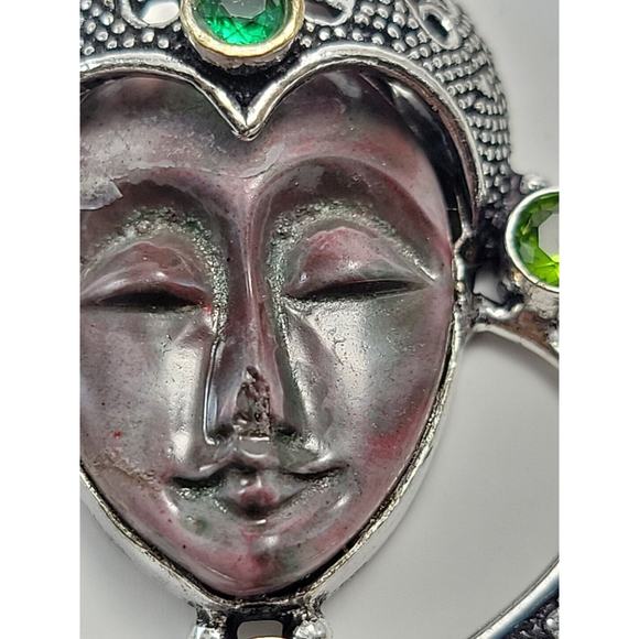 Sterling Silver Bali Goddess Pendant with Peridot and Green Garnet Stones - Picture 4 of 9